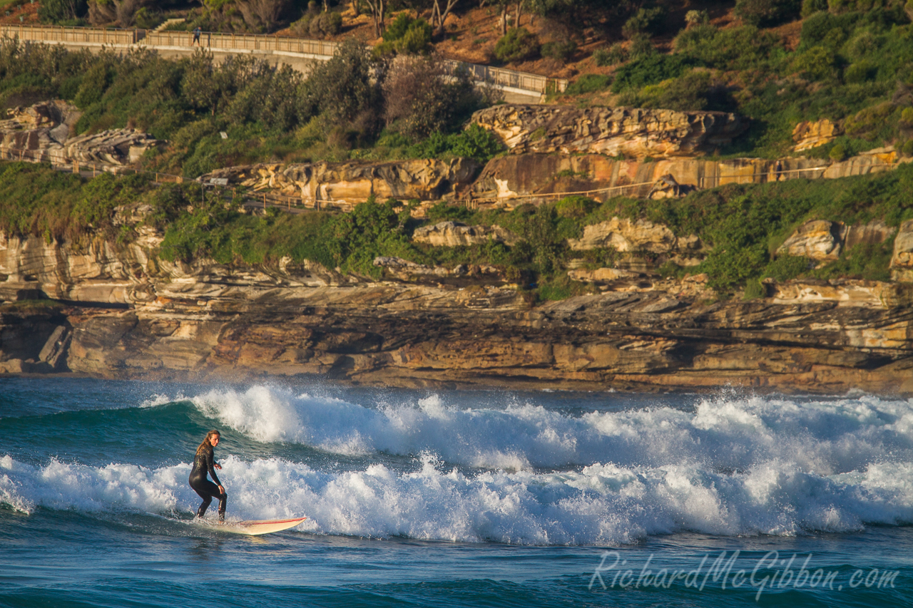 Aline surfing at Bondi Beach in Sydney, Australia
