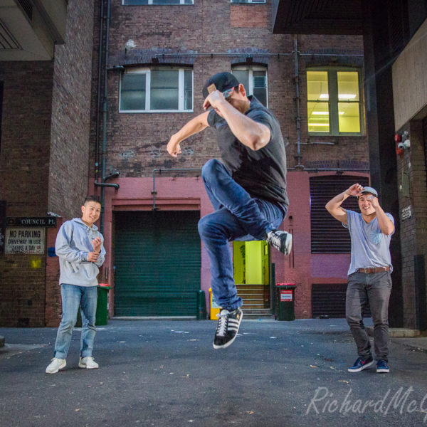 The crew of Cypher Bboys Blue, Stevie G and Akorn