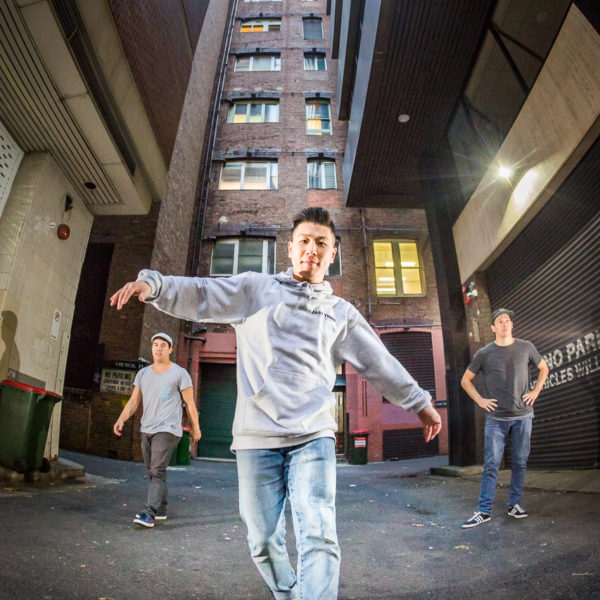 The crew of Cypher Bboys Blue, Stevie G and Akorn