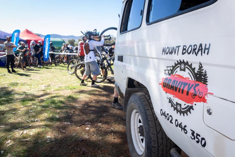 Mountain biker racing at Mount Borah Gravity State Series