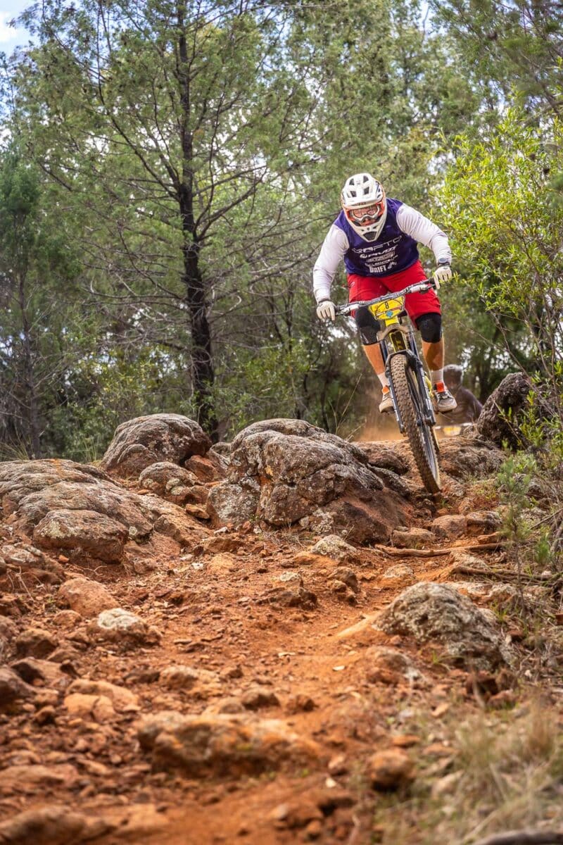 Mountain biker racing at Mount Borah Gravity State Series