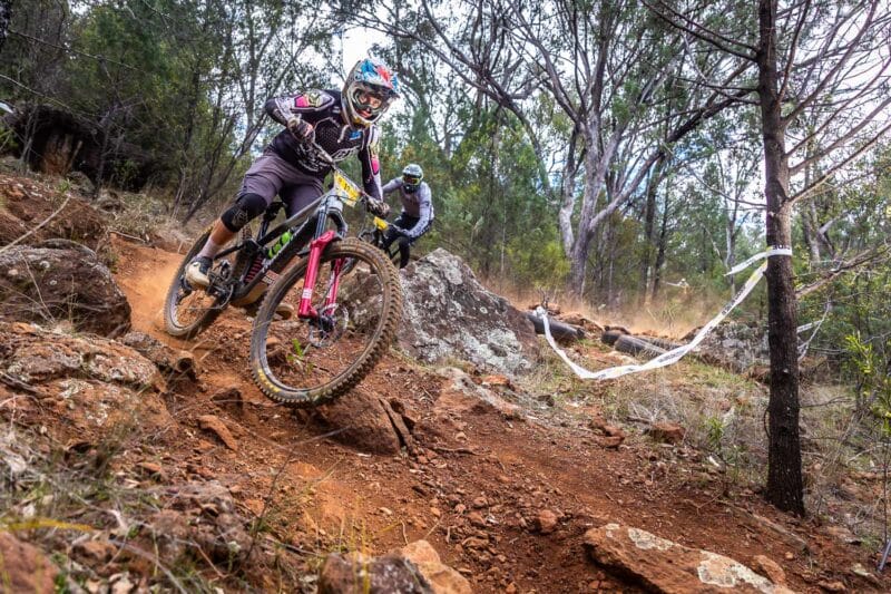 Mountain biker racing at Mount Borah Gravity State Series