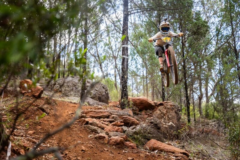 Mountain biker racing at Mount Borah Gravity State Series