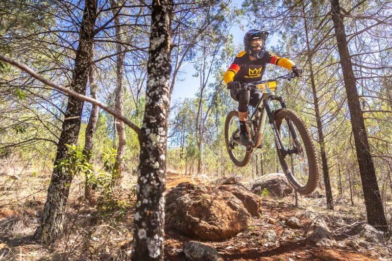 Mountain biker racing at Mount Borah Gravity State Series