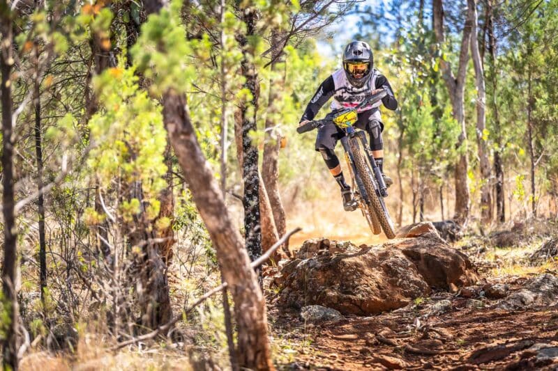 Mountain biker racing at Mount Borah Gravity State Series