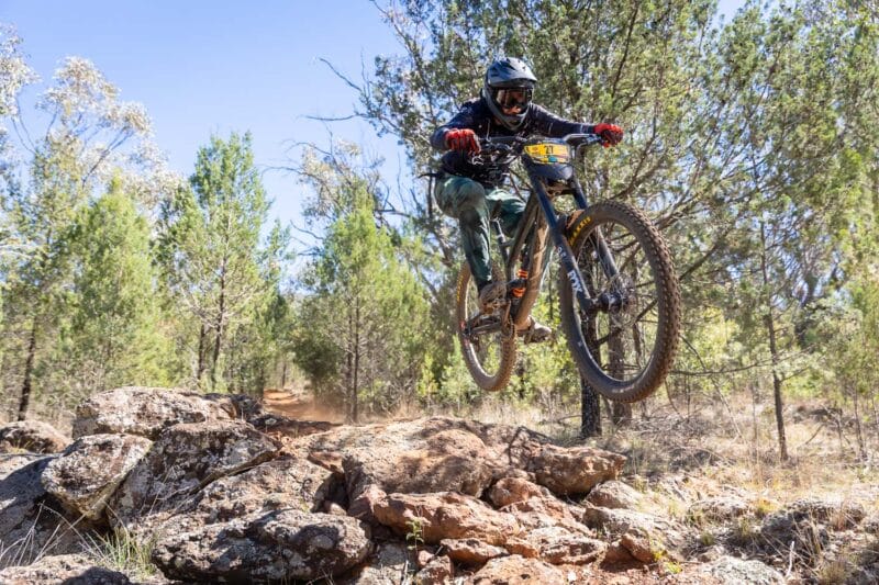 Mountain biker racing at Mount Borah Gravity State Series