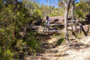 Mountain biker riding at Oxford Falls, Sydney – 210124_5011
