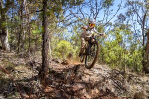 Mountain biker racing at the Gravity State Series Mount Borah enduro 2024 – NSWGSSMTBOR-24-5172