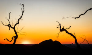Sunset behind Split Rock at the Warrumbungle National Park.