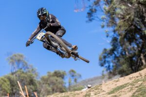 Mountain biker racing at Aus Open Downhill, Thredbo Cannonball 2026