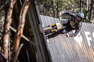 Mountain biker racing at Aus Open Downhill, Thredbo Cannonball 2026