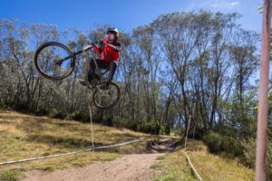 Mountain biker racing at Aus Open Downhill, Thredbo Cannonball 2026