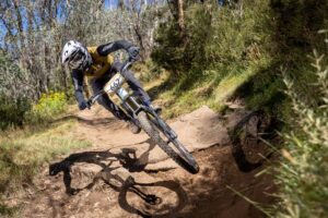 Mountain biker racing at Aus Open Downhill, Thredbo Cannonball 2026