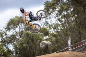 Mountain biker racing at Aus Open Downhill, Thredbo Cannonball 2026