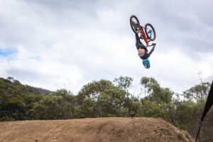 Mountain biker racing at Aus Open Downhill, Thredbo Cannonball 2026