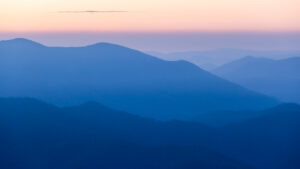 Looking across a smokey Victorian high country in Australia